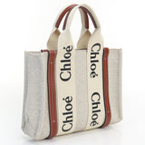 Chloe Woody Small Tote Bag hand bag linen canvas white Women
