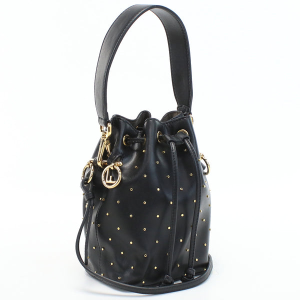 FENDI 8BS010 mini montresor studs Handbag Shoulder Bag Cross body leather Black Women