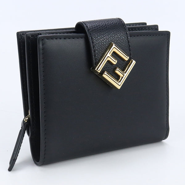 FENDI 8M0386 ALWA F0KUR Bifold Wallet FF Diamond coin purse leather black Women
