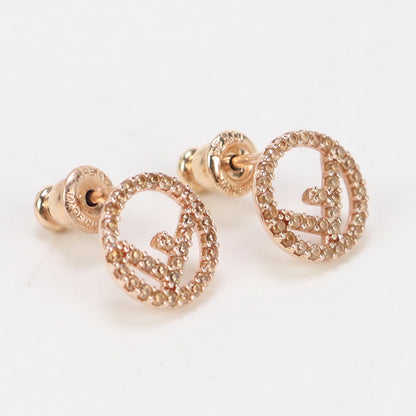 FENDI 8AG738 F is Fendi Pavé Logo stand earrings Pierce Gold Plated. Rhinestone gold Women