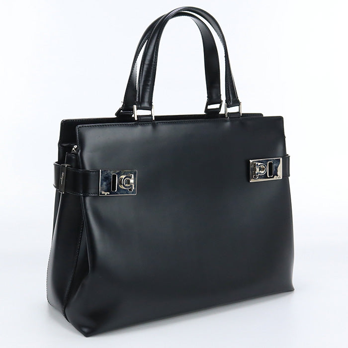 FERRAGAMO 21 9350 Big Office Tote Bag Gancini Calfskin Black Women