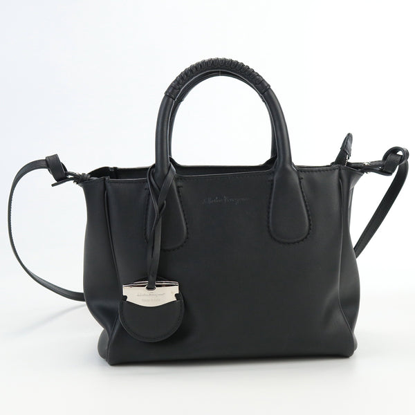 FERRAGAMO 21 E621 Nolita Handbag Tote Bag Shoulder Bag Black leather Women