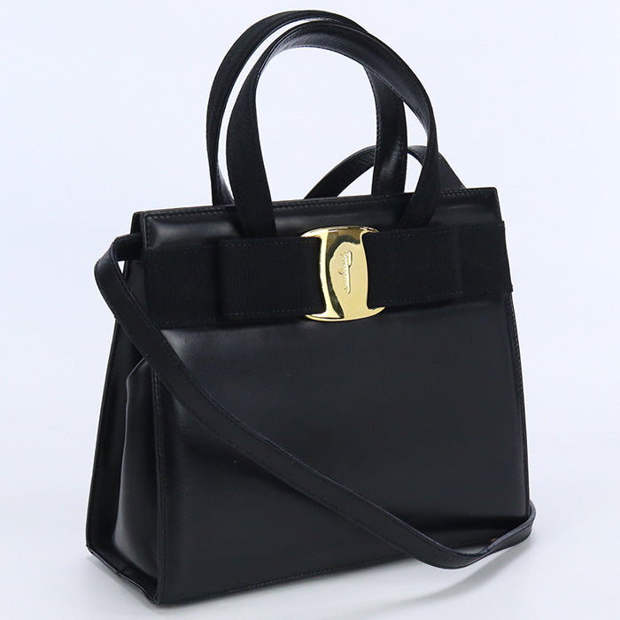 FERRAGAMO 21 4178 2WAYTote Bag Shoulderbag Vara ribbon Calfskin black Women