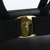 FERRAGAMO 21 4178 2WAY Tote Bag Vara ribbon Shoulder bag leather Black Women