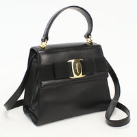 FERRAGAMO 21 5677 2WAY shoulder bag Vara ribbon Handbag leather Black Women