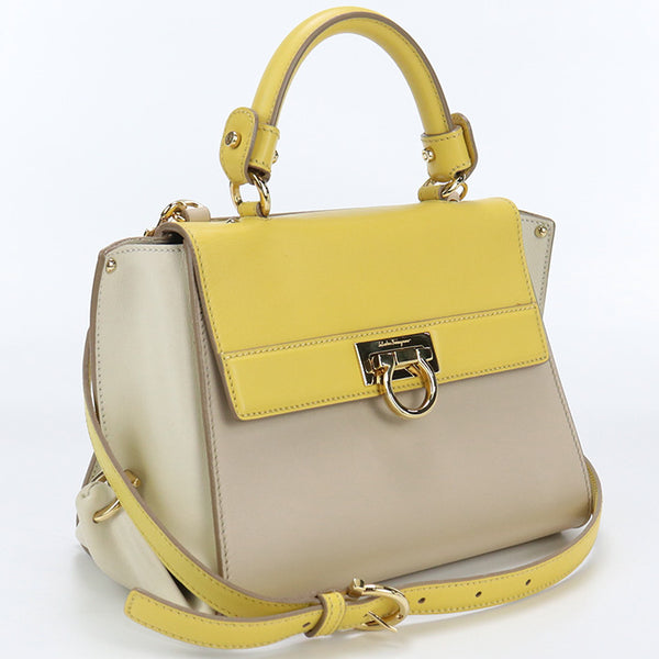 FERRAGAMO 21 D570 Top handle bag Gancini leather beige Women