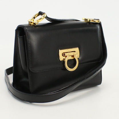 FERRAGAMO 21 4797 Shoulder Bag Gancini Diagonal leather black Women