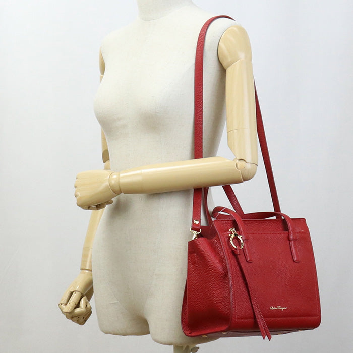 FERRAGAMO 21 F478 2WAYTote Bag Gancini Tote Bag Shoulder bag leather Red Women