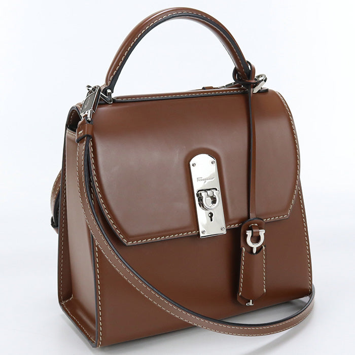 FERRAGAMO 21 H645 Boxies Medium Handbag Shoulder bag leather Brown Women