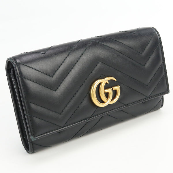 GUCCI 443436 DTD1T 1000 Continental wallet GG Marmont Bifold Long Wallet leather black Women