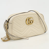 GUCCI 447632 Quilted Small GG Marmont Diagonal Shoulder Bag leather White Women