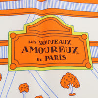 Hermes Kare 90 New Parisien Lovers City and Swarf Material Toile Silk Unisexe Multicolored