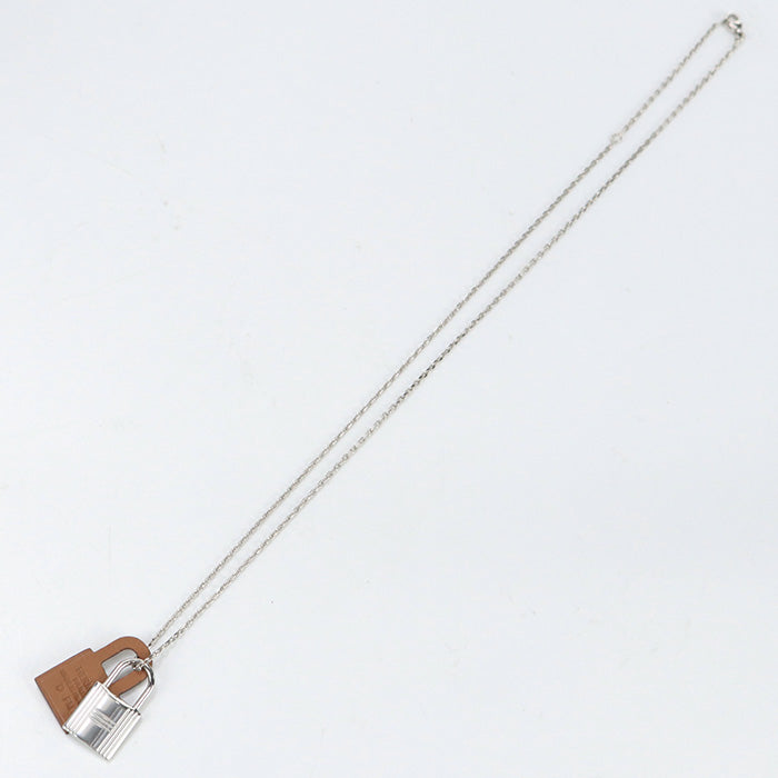 HERMES Necklace O'Kelly D-engraved metal Silver Brown Woman(unisex)