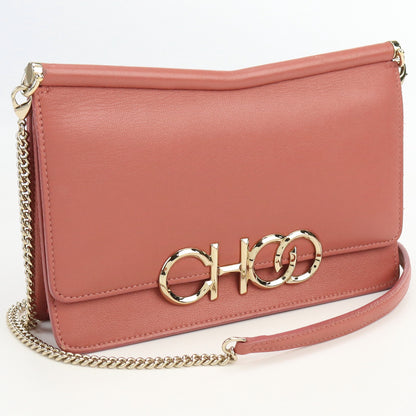 JIMMY CHOO SIDNEY-M chain shoulder Diagonal shoulder bag leather pink Women