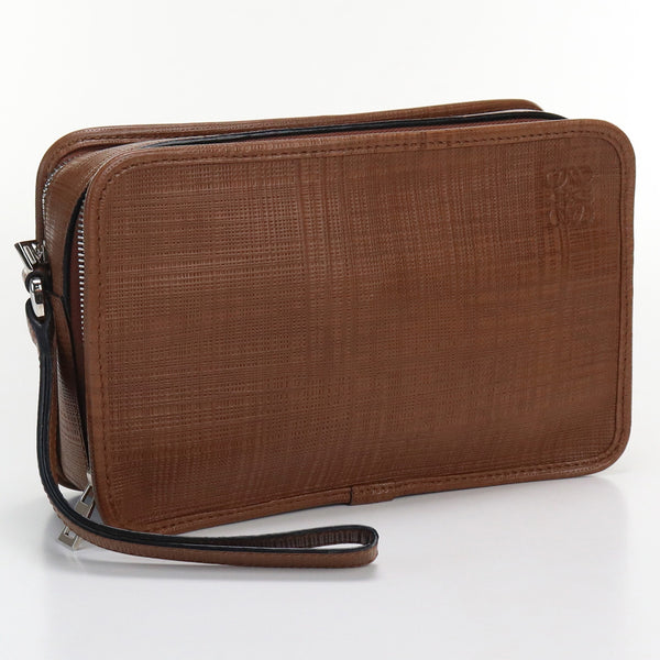 LOEWE 358.17.L12 double zipper Clutch bag Hand bag leather mens Brown