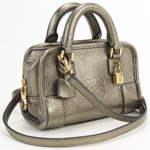 LOEWE Amazonas Micromini Hand bag shoulder bag 2way leather Women gold