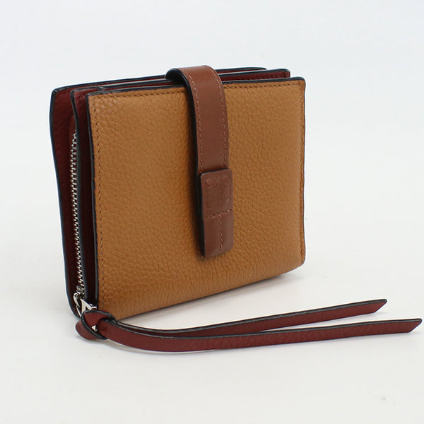 Loewe C660Z41X01 Compact Reißverschluss Brieftasche Bi-gefaltete Brieftasche Kalbsleder braune Frauen