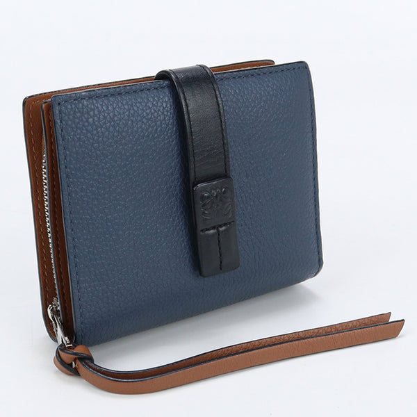 LOEWE C660Z41X01 Compact zip wallet Calfskin Blue Women