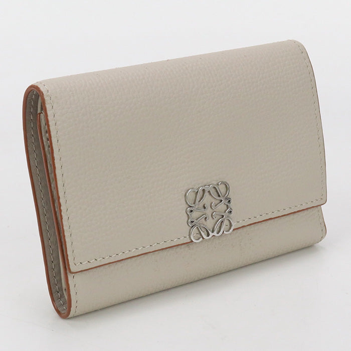 LOEWE C821S33X01 Tri-fold wallet anagram Vertical wallet small pebble grain calf beige Women