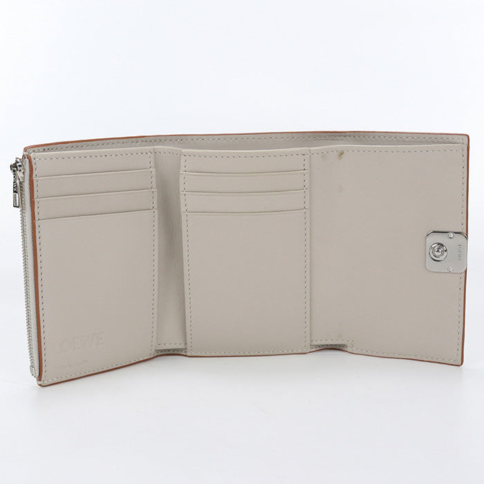 LOEWE C821S33X01 Tri-fold wallet anagram Vertical wallet small pebble grain calf beige Women