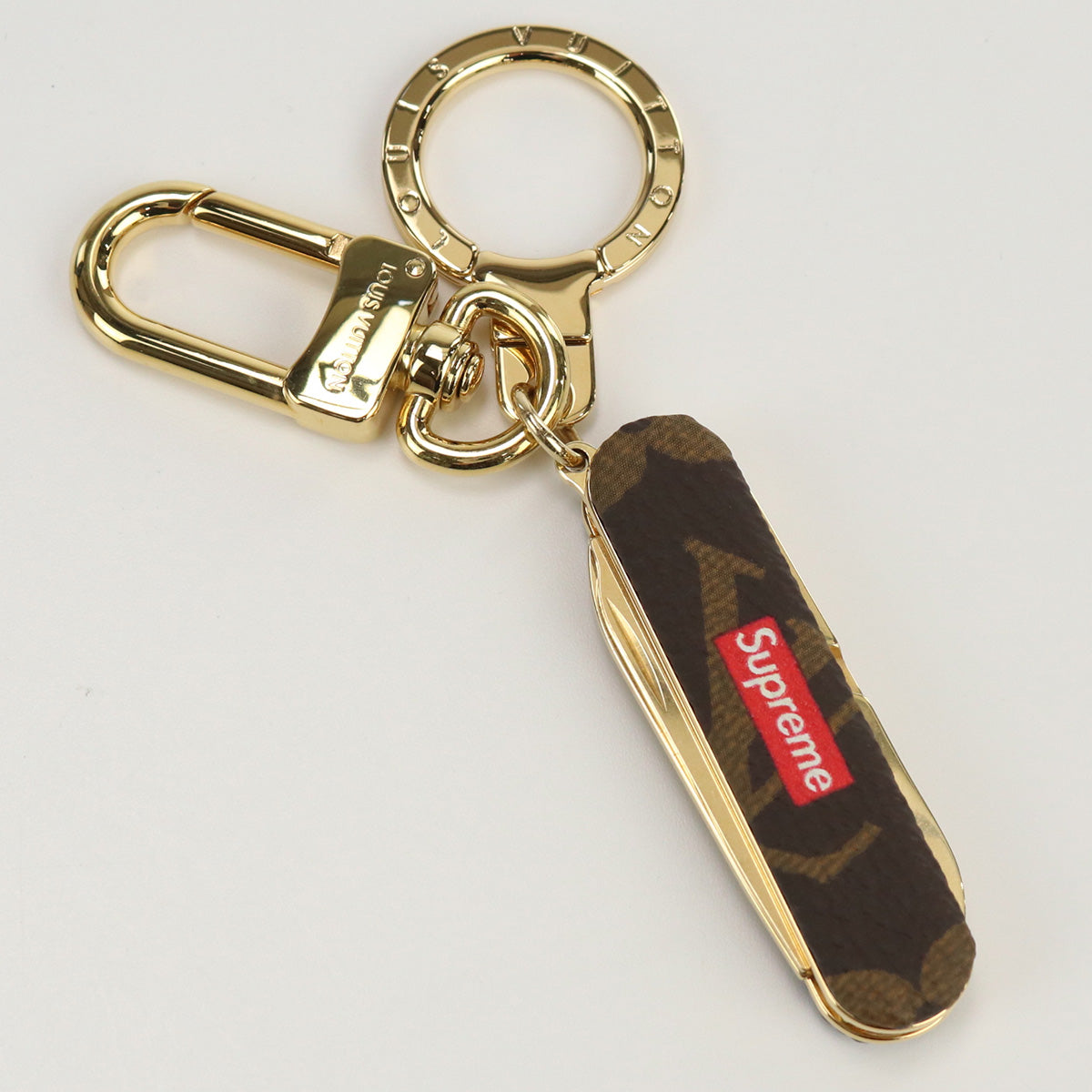 LOUIS VUITTON MP2071 Pocket knife Supreme collaboration Key ring metal brown gold unisex