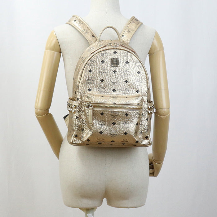 MCM MMK8AVE43 T1001 side stud backpack PVC coated canvas Beige/gold Woman