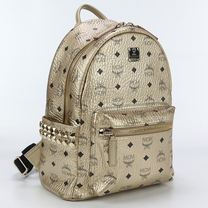 MCM MMK8AVE43 T1001 side stud backpack PVC coated canvas Beige/gold Woman