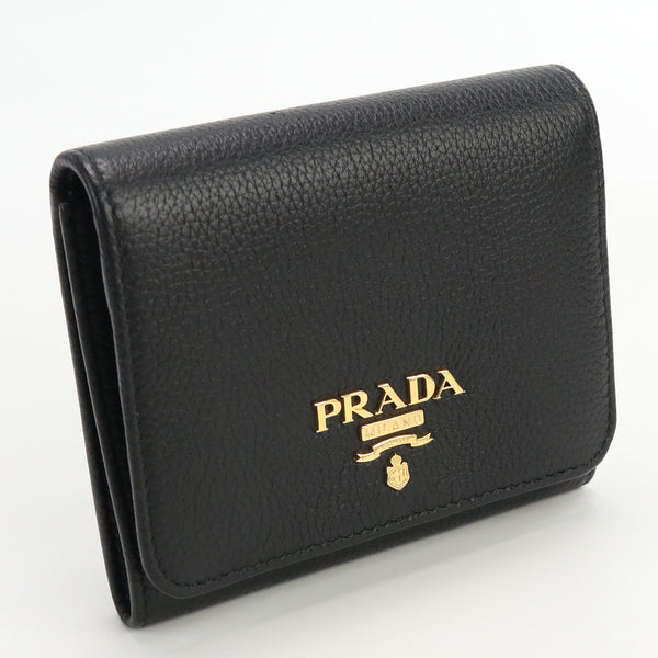 PRADA Tri-fold wallet with brand logo compact wallet leather color black unisex