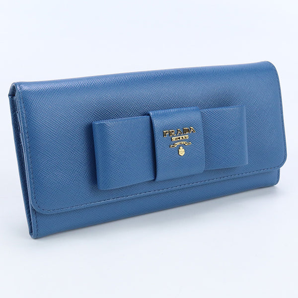 PRADA 1MH132 Saffiano leather Long wallet with double fold leather blue