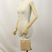 PRADA 1BE062 2E28 2WAY handbag shoulder bag straw beige Women