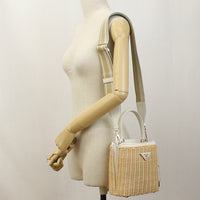 PRADA 1BE062 2E28 2WAY handbag shoulder bag straw beige Women