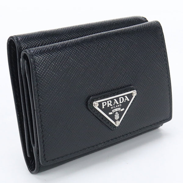 PRADA Saffiano Tri-fold wallet Leather Black unisex