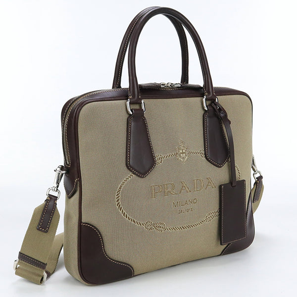 PRADA 2WAY Handbag Shoulderbag Briefcase Logo jacquard canvas Beige ｍens