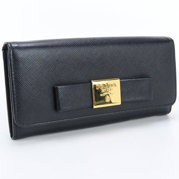 PRADA 1MH132 2AEE Saffiano leather wallet Long wallet black Women
