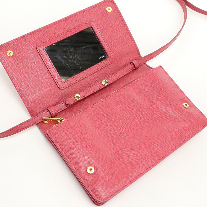 PRADA 1M1405 Long Wallet Safiano Shoulder flap wallet Purse leather pink Women