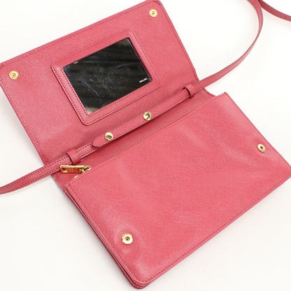 PRADA 1M1405 Long Wallet Safiano Shoulder flap wallet Purse leather pink Women