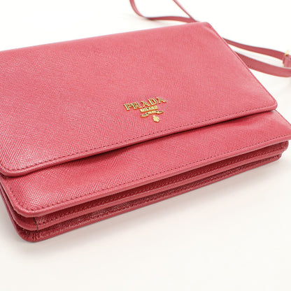 PRADA 1M1405 Long Wallet Safiano Shoulder flap wallet Purse leather pink Women