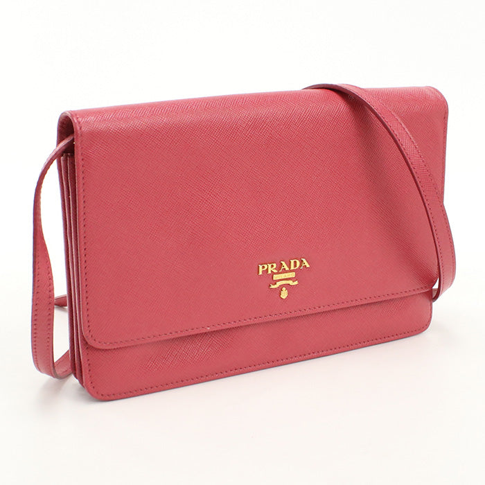 PRADA 1M1405 Long Wallet Safiano Shoulder flap wallet Purse leather pink Women