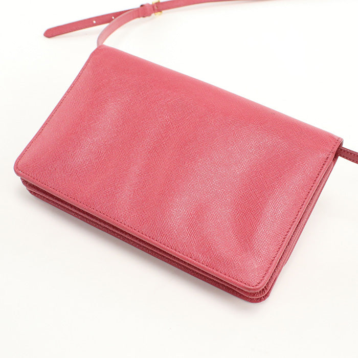 PRADA 1M1405 Long Wallet Safiano Shoulder flap wallet Purse leather pink Women