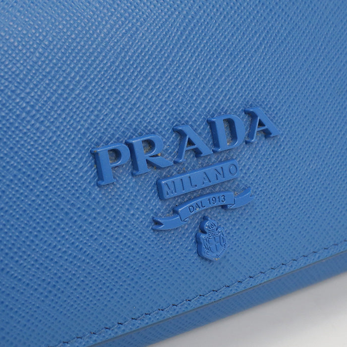 PRADA 1MH132 Saffiano Leather Wallet Long with double fold coin purse blue Women