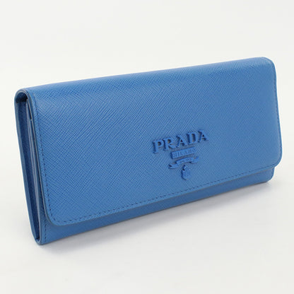 PRADA 1MH132 Saffiano Leather Wallet Long with double fold coin purse blue Women