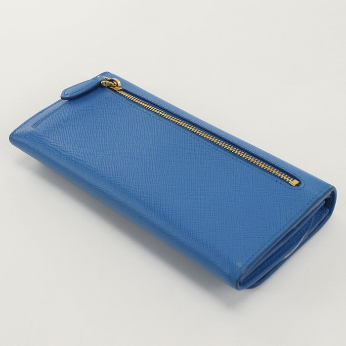 PRADA 1MH132 Saffiano Leather Wallet Long with double fold coin purse blue Women