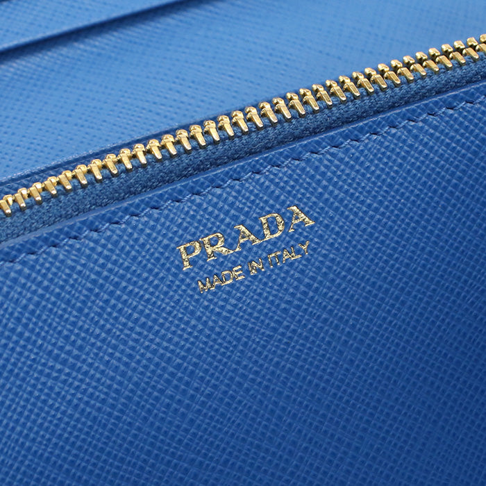 PRADA 1MH132 Saffiano Leather Wallet Long with double fold coin purse blue Women