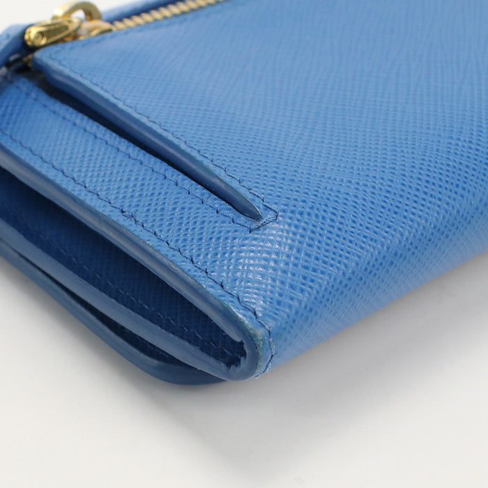 PRADA 1MH132 Saffiano Leather Wallet Long with double fold coin purse blue Women