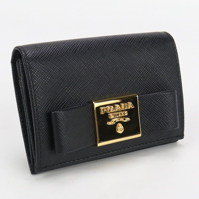 PRADA 1MC945 2AEE F0002 Card Case Safiano Flap card case leather black Women