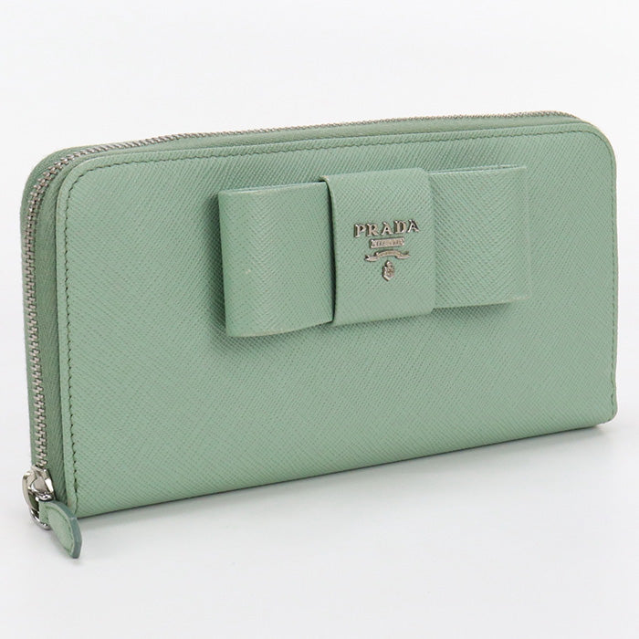 PRADA 1ML506 ZTM F00ZY zip around long wallet Saffiano leather PurseZip green