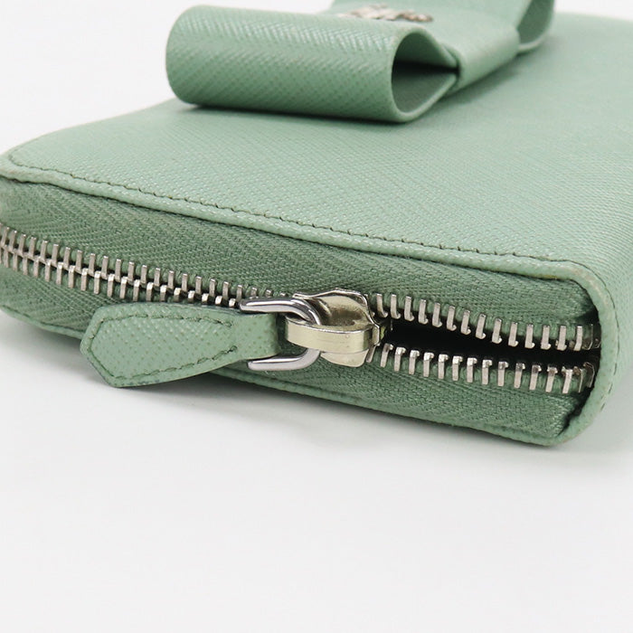 PRADA 1ML506 ZTM F00ZY zip around long wallet Saffiano leather PurseZip green