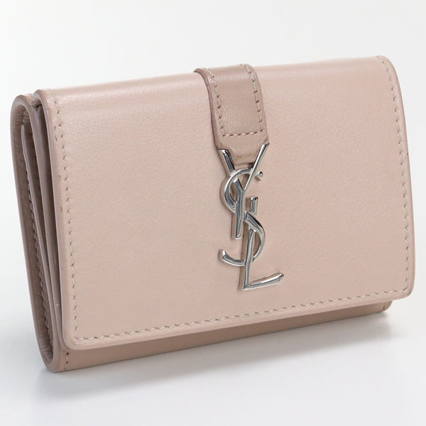 Saint Laurent 459880 winzige Brieftasche YSL Linie Drei-fache Brieftasche mit Münzgrundtasche Leder Leinwand Frauen rosa