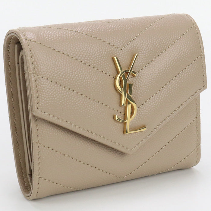 SAINT LAURENT 692061 multifold wallet Cassandra Tri-fold Calfskin beige Women