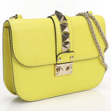 Valentino Rockstud Chainshoulder Bag Diagonal Shouther Bag Bashing Bagcolor Yellow Leather Canvas Women